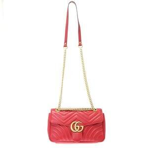 GUCCI GG Marmont Leather Shoulder Bag Red